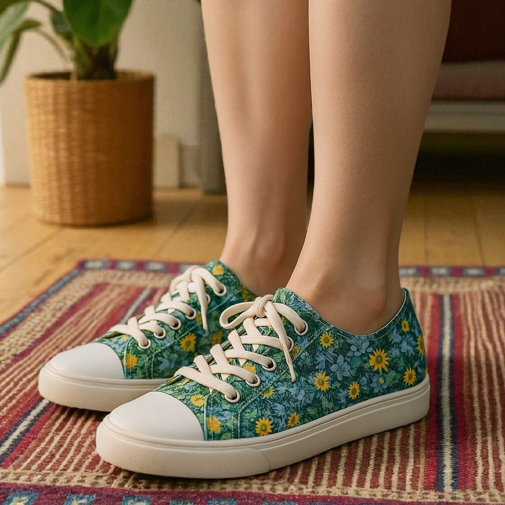 Tommy Bahama Floral Canvas Sneakers - Green and White Size 8.5 - Picture 11 of 13
